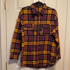 Mcedar Women’s Mustard and Purple Plaid Button-Up Shirt…size 1X